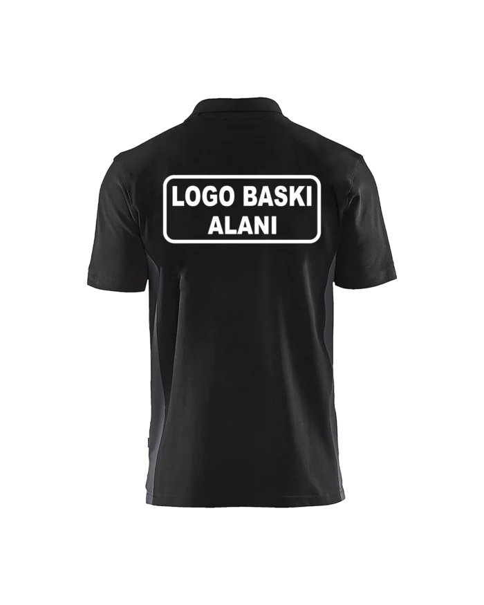 Parçalı Siyah Polo Yaka Tişört - Görsel 2